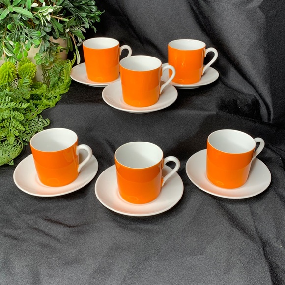 lipper & mann Other - Vintage Lipper & Mann bright orange demitasse / espresso cups and saucers